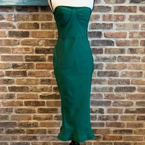 Emerald Green Bandage Frill Hem Midi Dress